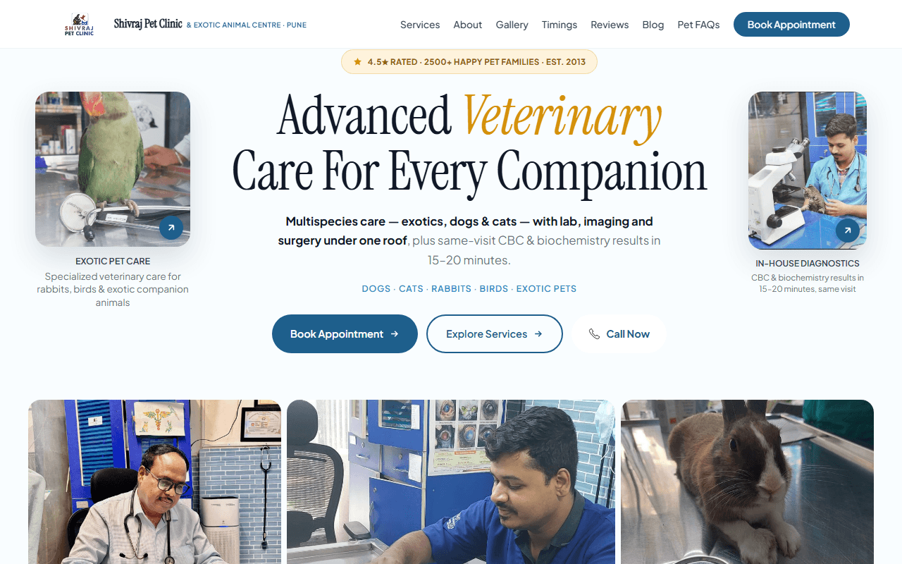 Live preview of the Shivraj Pet Clinic & Exotic Animal Centre website