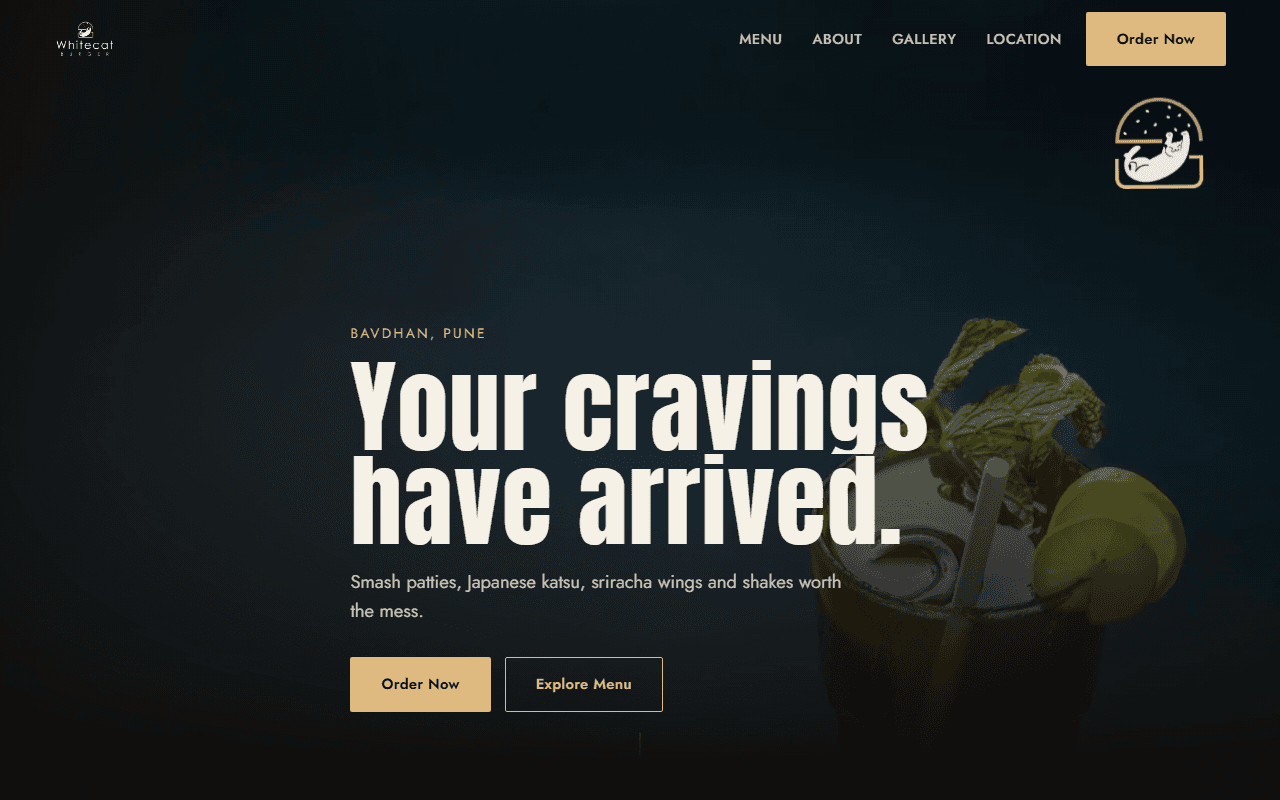 Live preview of the White Cat Burger website